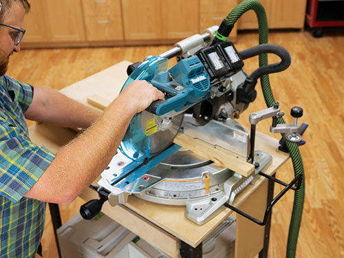 Crosscutting plant stand panels with miter saw