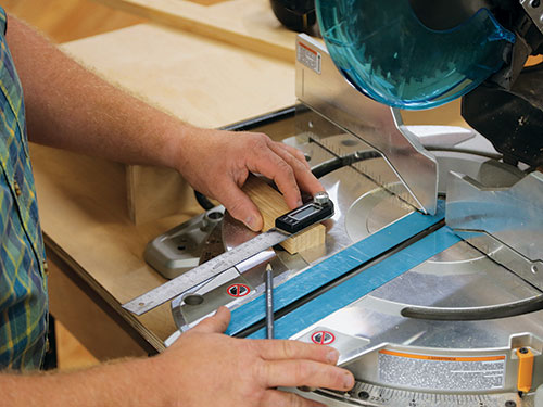 Resetting miter saw for cutting plant stand legs