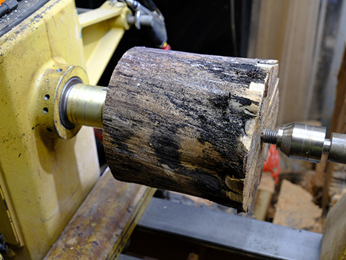 Mounting pumpkin blank on lathe