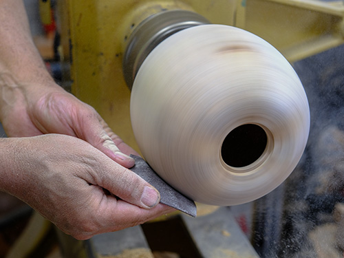 Rough sanding outside of pumpkin blank