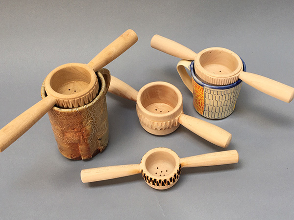 Tea strainers turned on a lathe